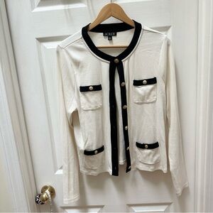 J. Crew Women's Cream Black Cardigan Jacket Vintage rib lady jacket XXL